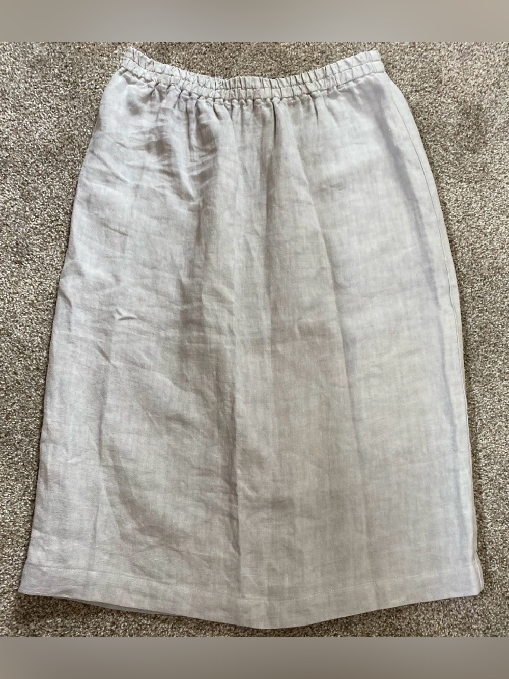 Oska II Beige Taupe 100% Linen Midi Skirt with Elastic Waist